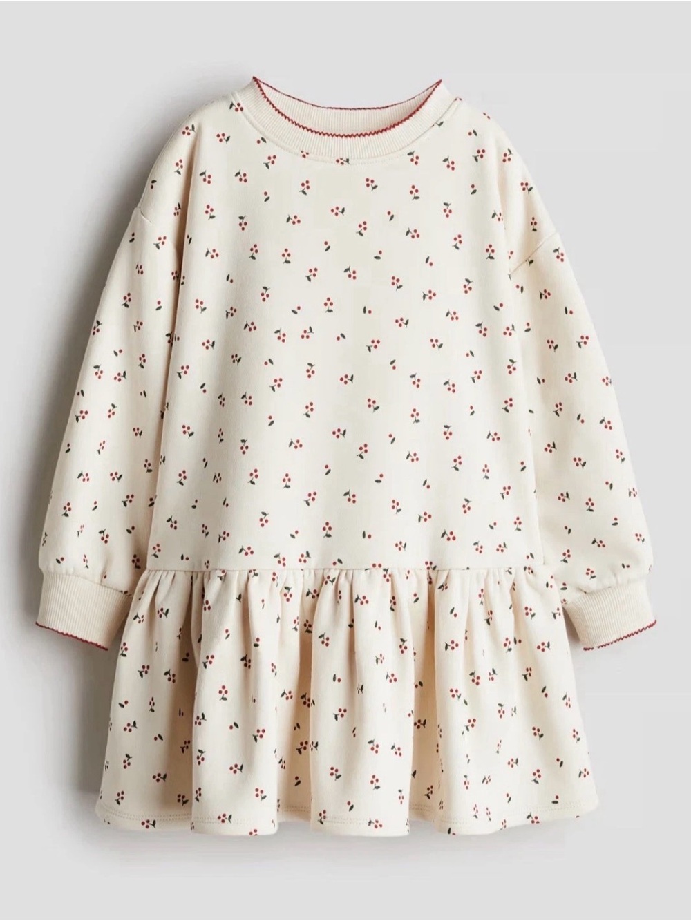NWT H&M Kids Girls’ Berry Print Sweatshirt Dress Long Sleeve Cream, Size 8-10